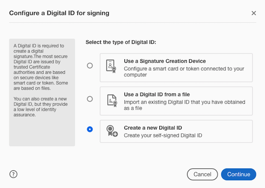 Prompt to configure digital ID